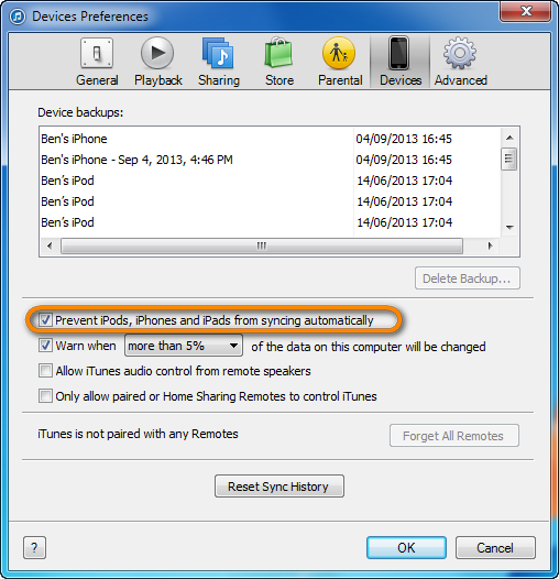 prevent iphone sync itunes