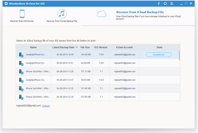 download and scan iClould backup files