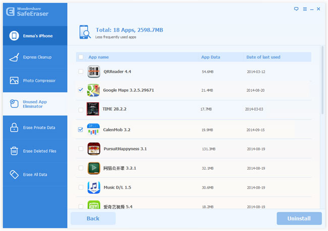 choose unused apps to uninstall from iphone