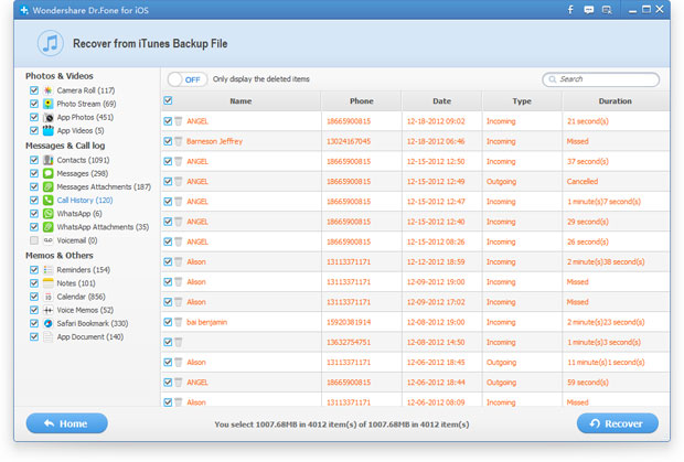 restore data from itunes